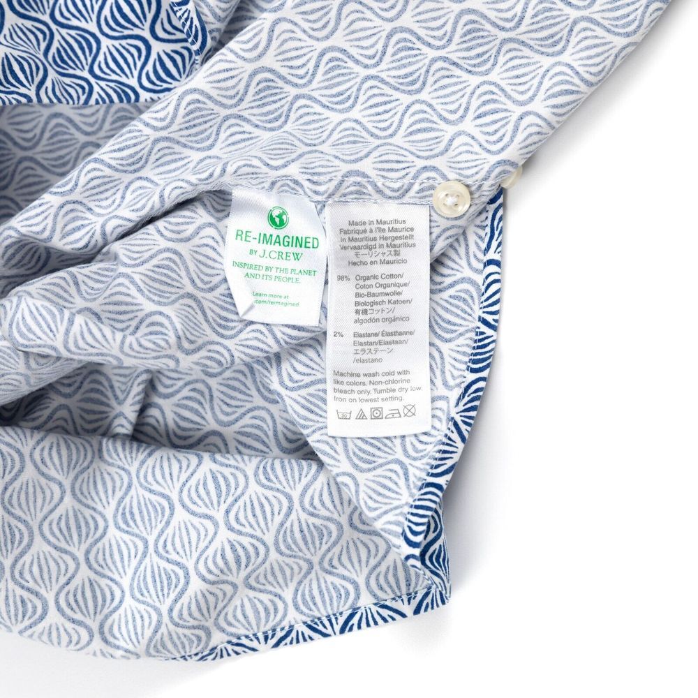 J Crew Shirt Mens Large Slim Stretch All Over Geometric Blue White Button Down - Picture 7 of 9